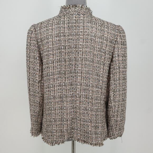 Ann Taylor Jacket Womens 16 Beige Ivory Double Breasted Fringe Lined Blazer - Picture 2 of 16